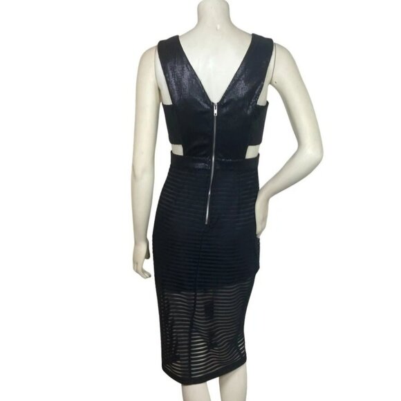 Mustard Seed NWT Cut Out Sequin Sheer Panel Midi Dress Women's Size M Black - Picture 6 of 16